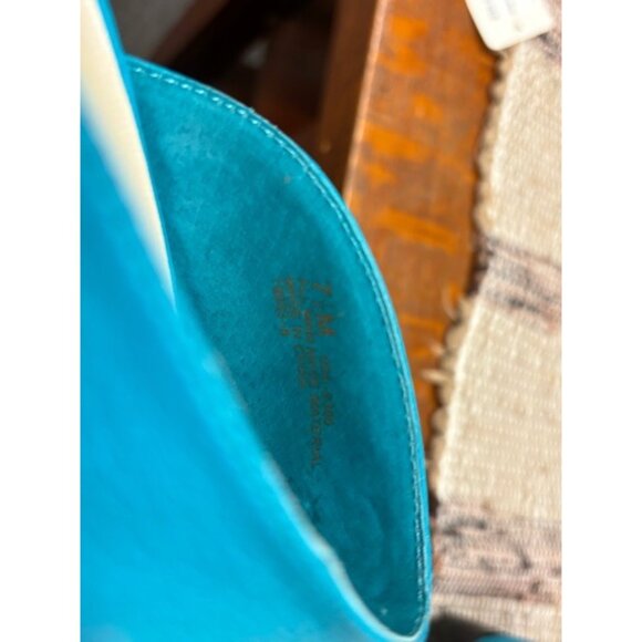 Cabin Creek Turquoise Open-Toe Sandals 7.5M Faux Leather Cushioned Low Wedge Sli - Picture 6 of 7